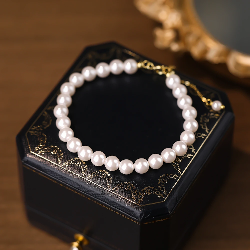 925银手链 纯银满串澳白色珠手链秋冬上新百搭简约轻奢精致手饰