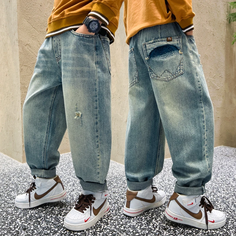 男童牛仔裤春秋2024新款韩版中大童宽松休闲男孩长裤春季12岁帅气