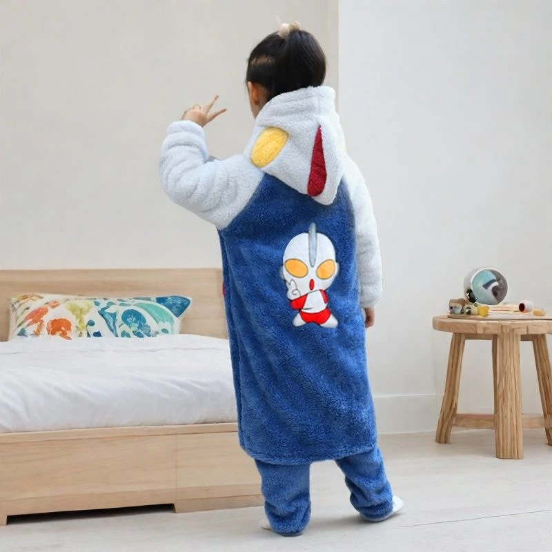 儿童睡衣珊瑚绒加厚秋冬季法兰绒小女孩家居服冬天男童奥特曼套装
