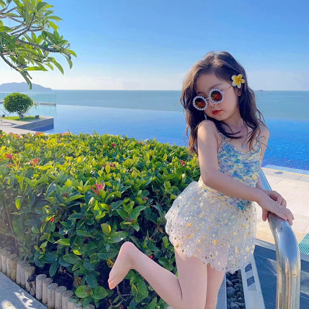 泳衣女款儿童美人鱼公主裙泳衣泡温泉可爱连体宝宝泳装大儿童女孩
