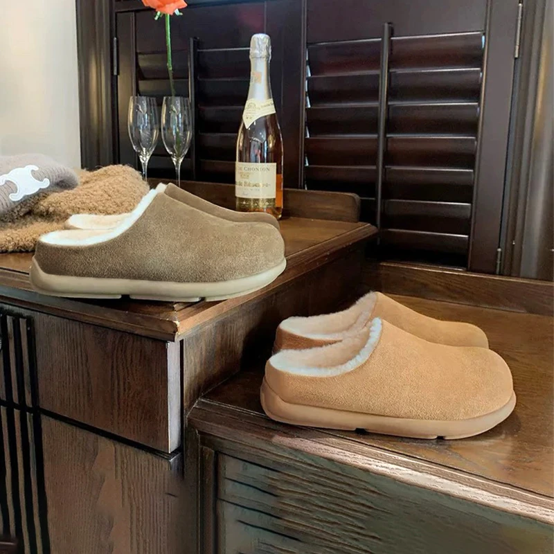 【集美专属】穆勒小土豆牛皮博肯2024加绒鞋保暖一脚蹬半拖雪地靴女