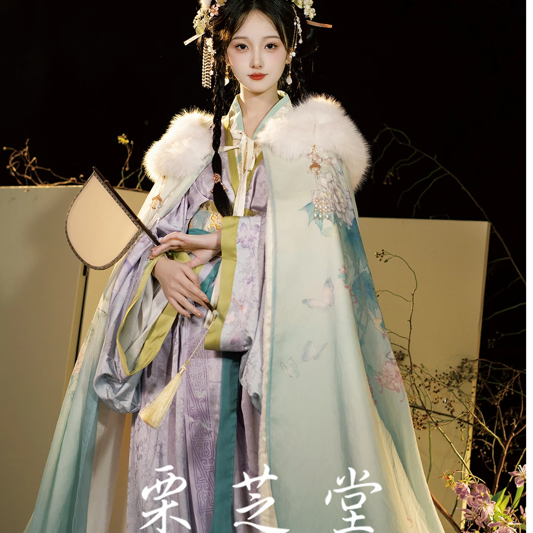 上新｜栗芝堂【寄云间】国风汉服加绒斗篷原创毛领披风外套