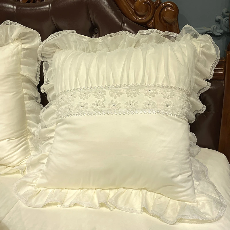 蕾丝公主纯棉靠枕套一对抱枕全棉长绒棉靠垫两只不含芯60*60cm