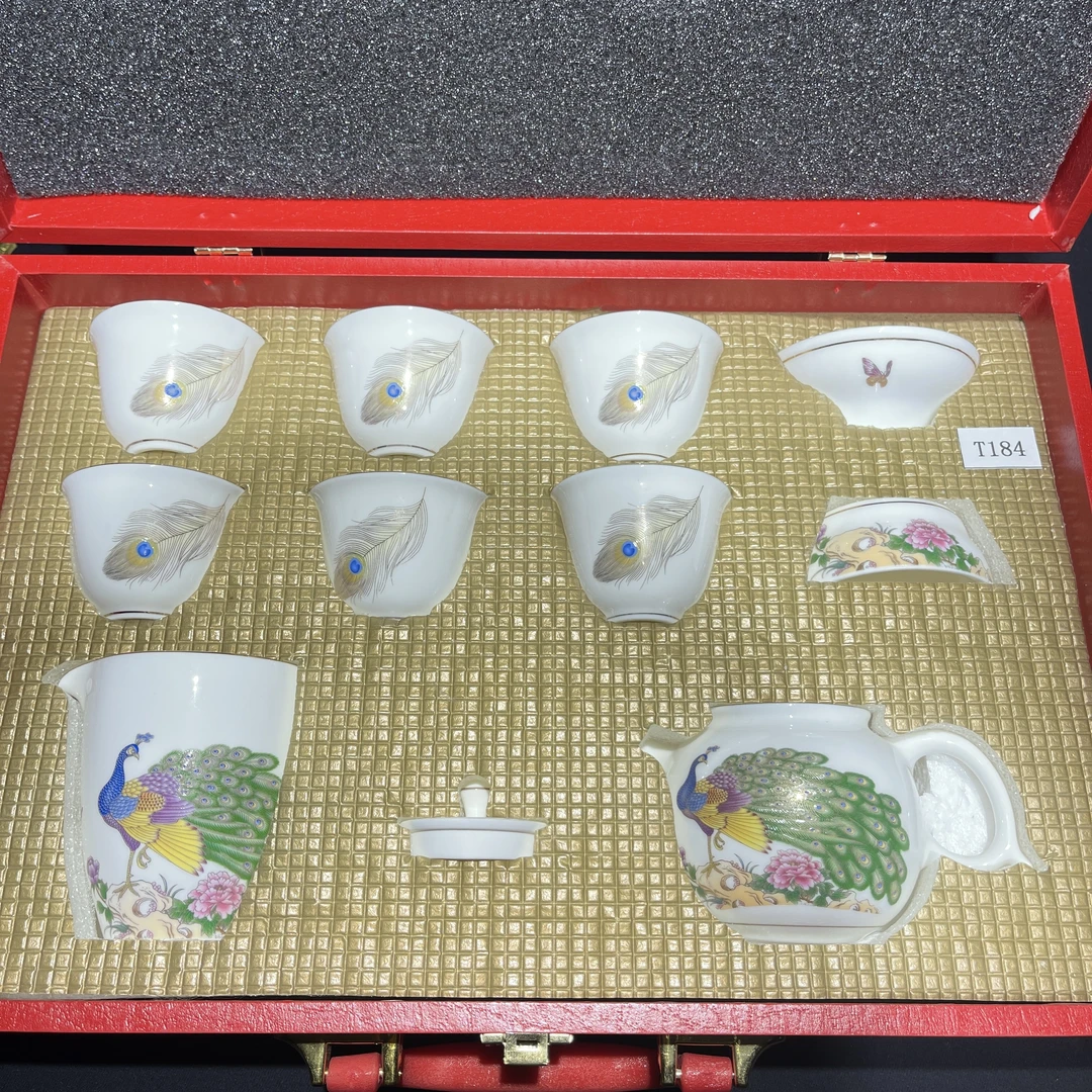 德化陶瓷中国白瓷羊脂玉茶具套装青花孔雀整套奢华高档T184