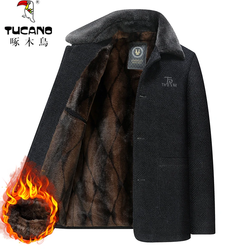 TUCANO/啄木鳥秋冬季加绒加厚夹克中老年爸爸装雪尼尔外套商务