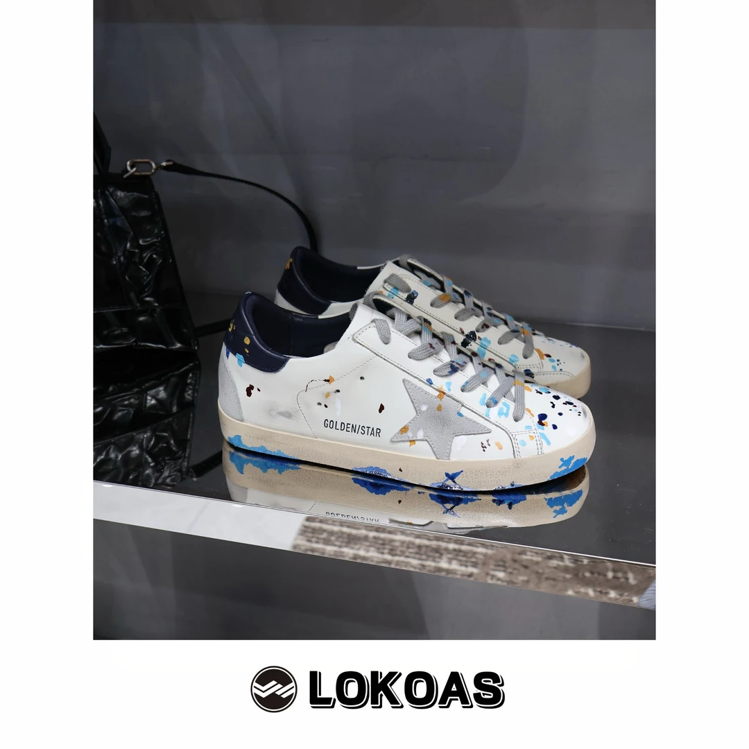 【新品】经典藏蓝尾手工泼墨脏脏鞋复古做旧星星内增高脏鞋休闲板鞋