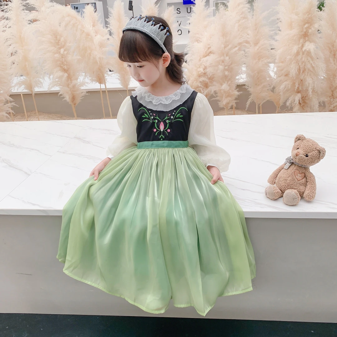 冰雪奇缘女童秋装新款安娜公主裙爱莎长袖连衣裙儿童周岁生日礼服
