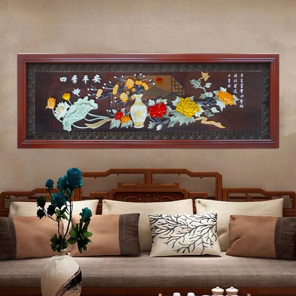 220*80新款富贵玉雕画家庭客厅餐厅书房沙发电视机背景墙装饰画