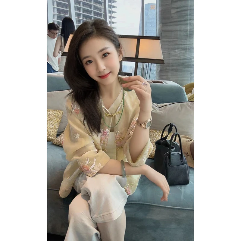 新中式女装国风气质刺绣开衫女2024夏季新款独特别致高端衬衫上衣