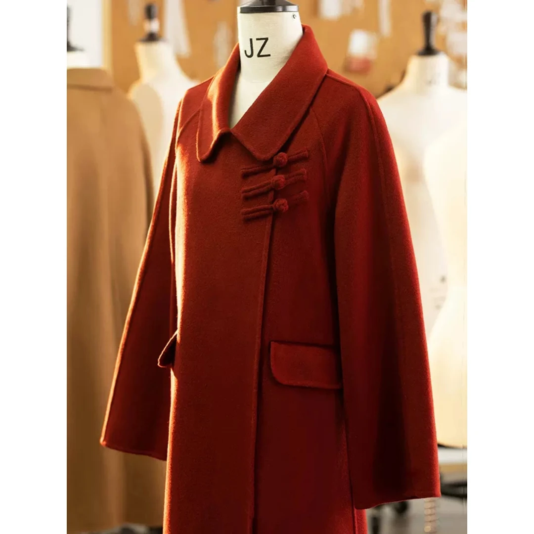 【现货】双面呢大衣新年战袍红色毛呢外套女敬酒服新娘回门便装冬