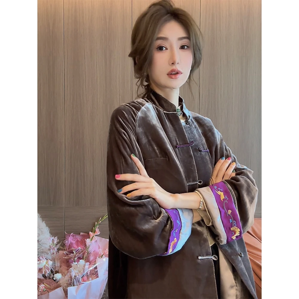 【现货】新中式国风气质高级感超好看丝绒盘扣上衣外套女2025春款