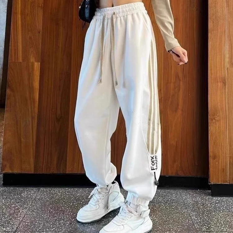 芯娇晴束脚侧边运动裤春秋季高腰宽松休闲哈伦加绒加厚香蕉卫裤女