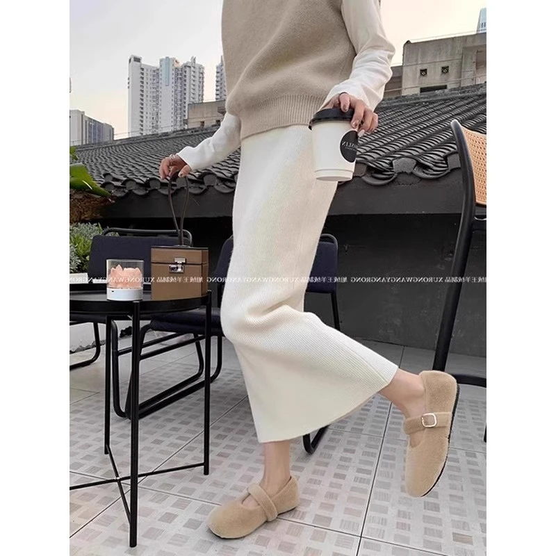 芯娇晴春秋白色修身直筒半身裙女气质中长款一步裙小个子包臀长裙