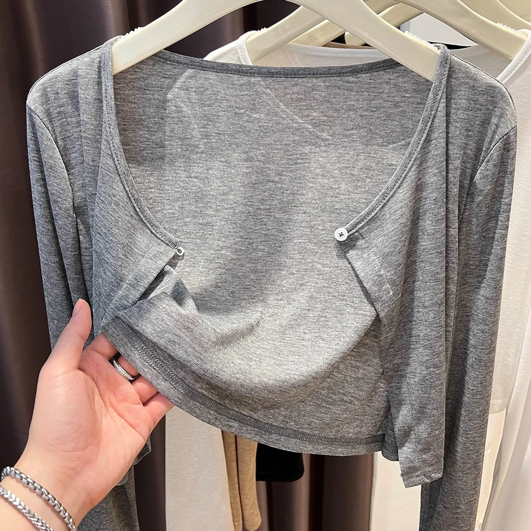 芯娇晴针织开衫女薄夏季冰丝防晒空调罩衫一粒扣披肩外搭配吊带裙