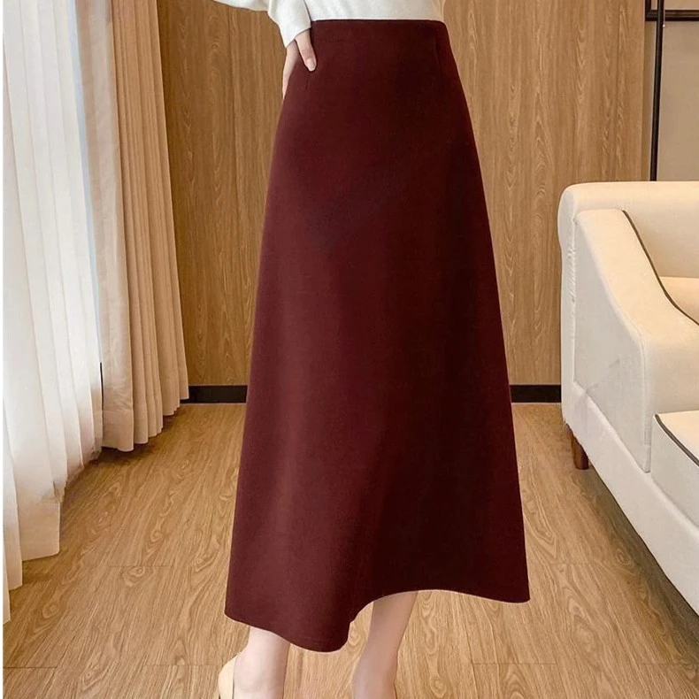 纯色A字醋酸羊绒针织通勤百搭半身裙RY7333显瘦