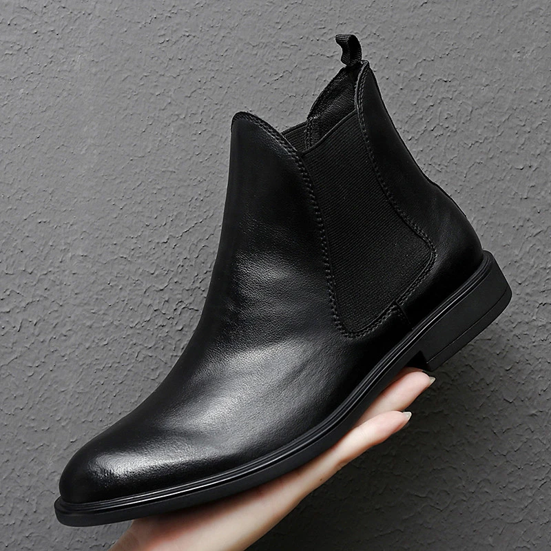 切尔西靴男鞋高帮英伦加绒休闲皮鞋软底欧美真皮马丁靴潮短靴冬季