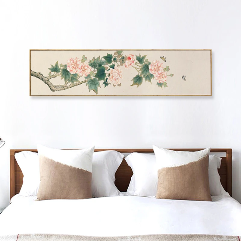 新中式沙发背景墙装饰画国画淡雅牡丹画卧室壁画花开富贵客厅挂画