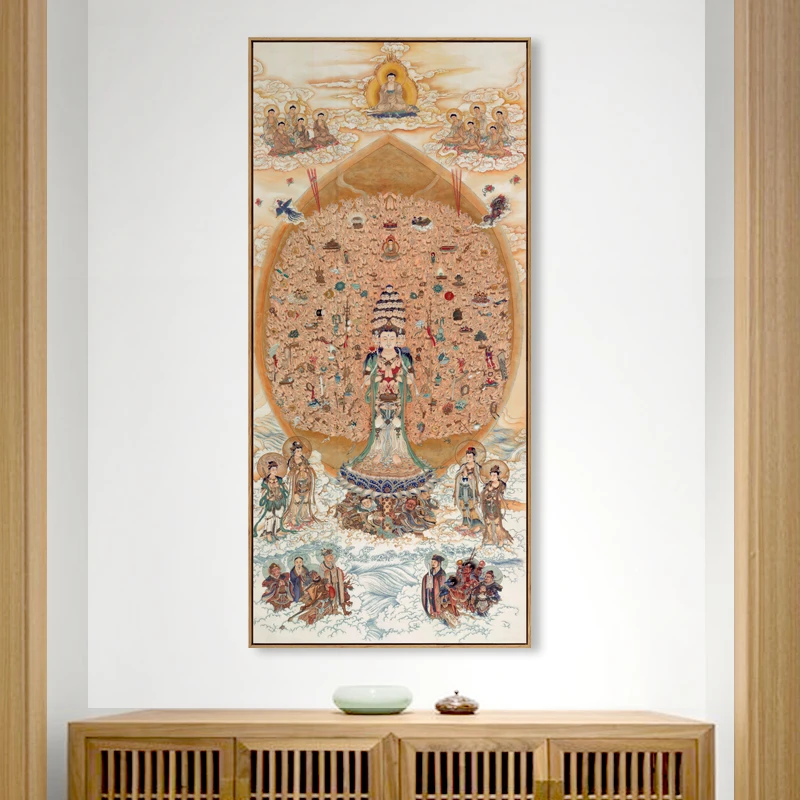 千手千眼观世音菩萨佛像挂画禅意装饰画佛堂供奉壁画玄关画