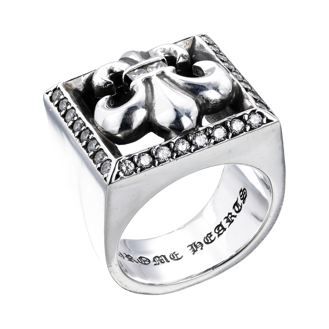 95新 克罗心 Chrome Hearts BLOCK BS PD满鉆童军花镂空方框戒指