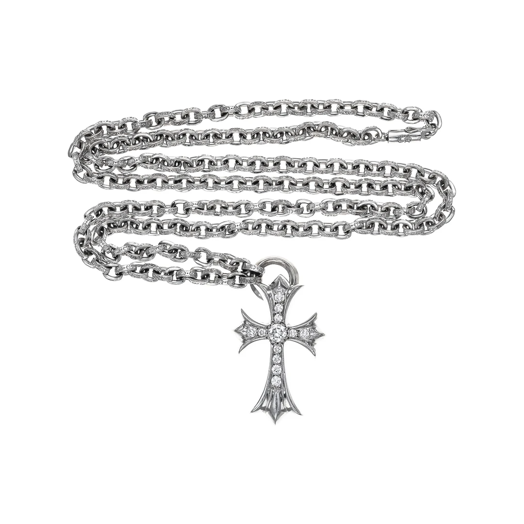 全新未使用 克罗心 Chrome Hearts 18K PD满钻大十字架一体式项链