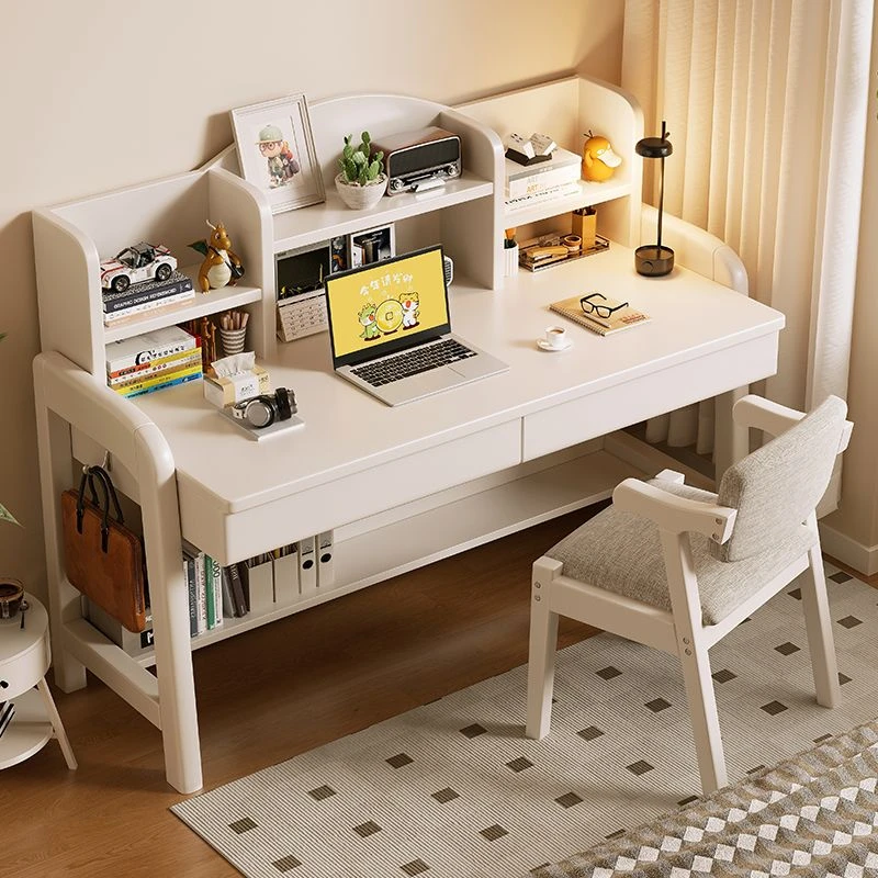 实木书桌儿童可升降带书架一体桌家用简约中小学写字桌简易写字台
