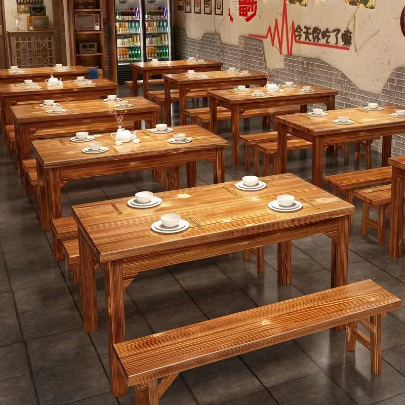 长方形餐桌商用餐饮店小吃店组合电磁炉火锅餐椅桌子碳化吃饭桌子