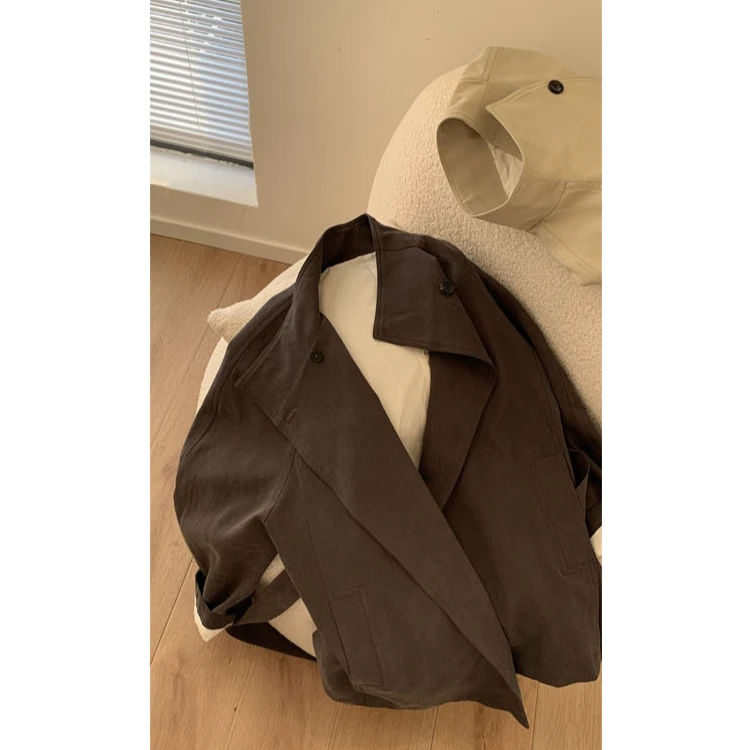 立领风衣 秋季气质复古宽松休闲百搭设计感长袖含腰带立领风衣