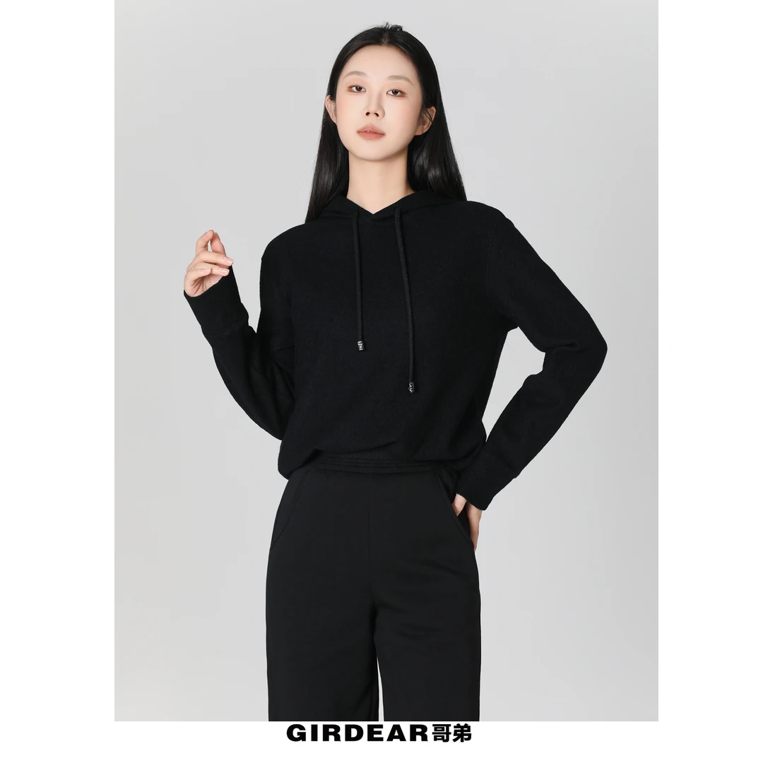 GIRDEAR/哥弟1300918 新款长袖女士造型休闲显瘦连帽卫衣宽松纯色