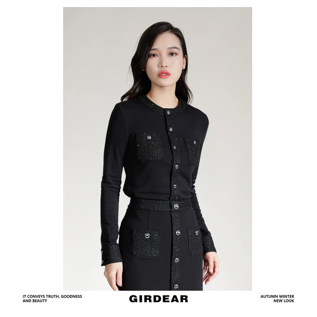 GIRDEAR/哥弟1300932 24K年薄荷曼波百搭气质千金圆领小香风衬衫