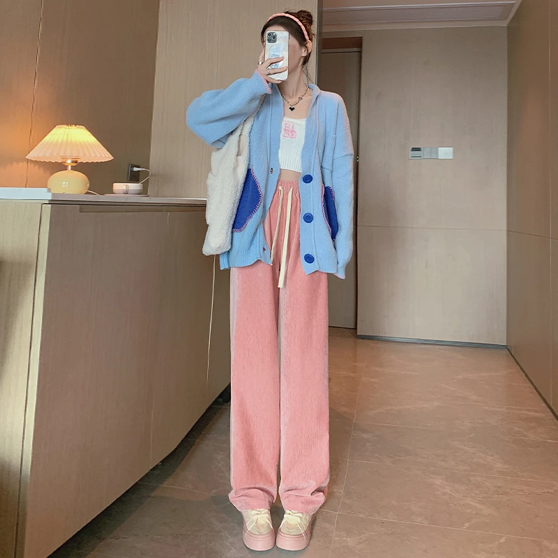 梨形身材显瘦大码松紧阔腿休闲裤子女2024年春秋薄款九分直筒高腰