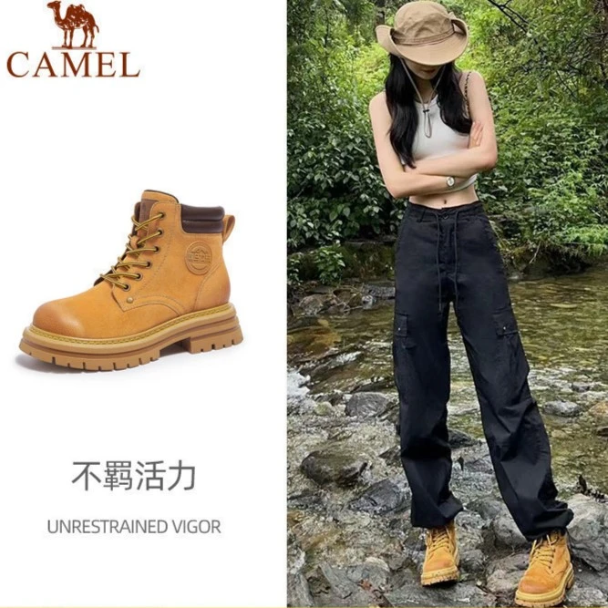 骆驼马丁靴女鞋秋季新款踢不烂大黄靴女工装靴子L23W076114