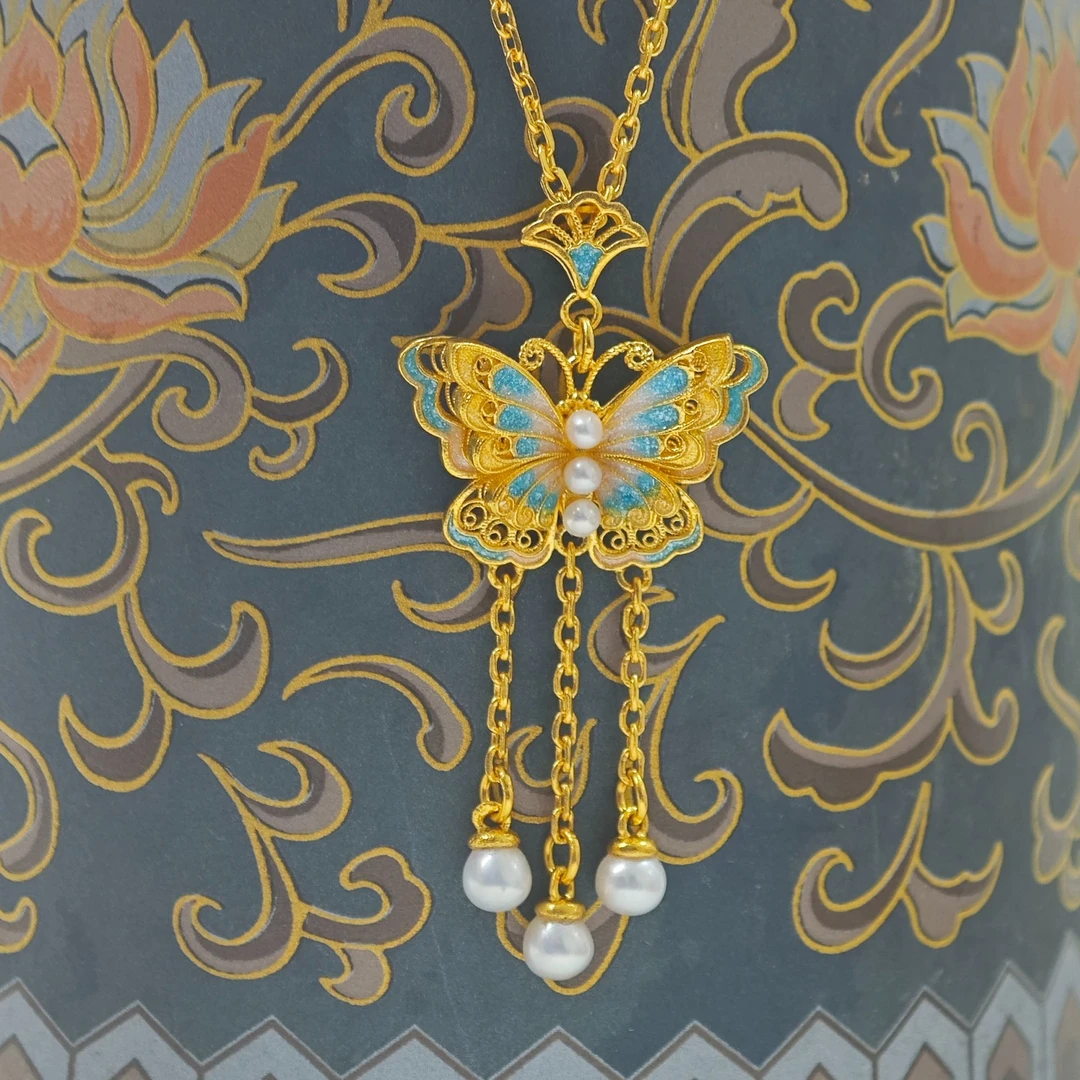 足金999 小版幽梦蝶生项链