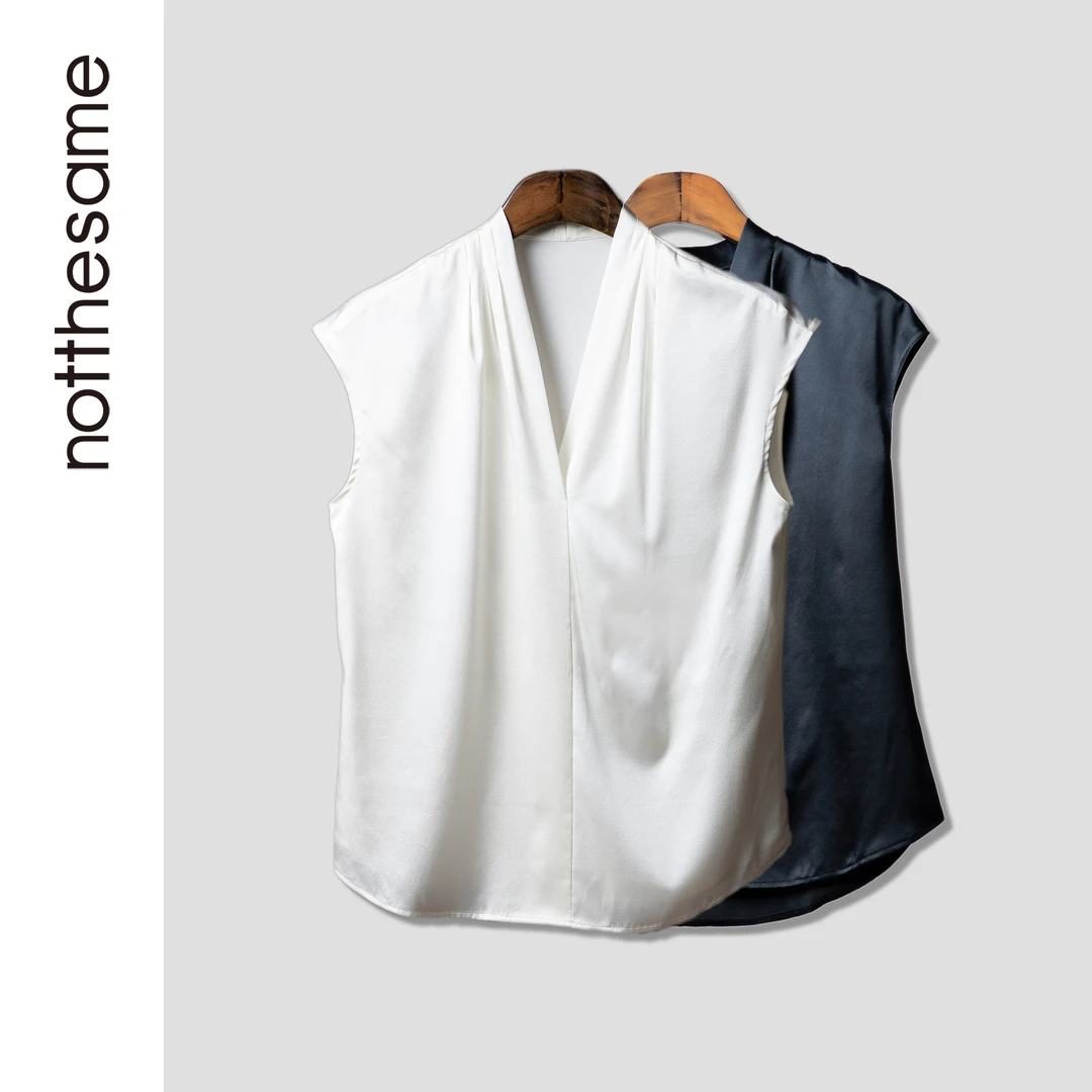 【无尽夏日】重磅桑蚕丝V领短袖衬衫无袖百搭气质时尚轻奢设计感
