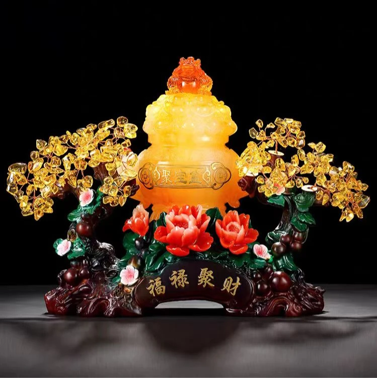 招财金蟾聚宝盆发财树摆件客厅电视柜玄关装饰新房创意高端礼物