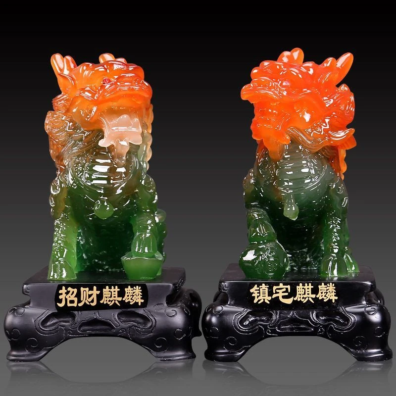 麒麟中式古典摆件红木办公桌商务开业礼品树脂工艺品玄关摆设送礼