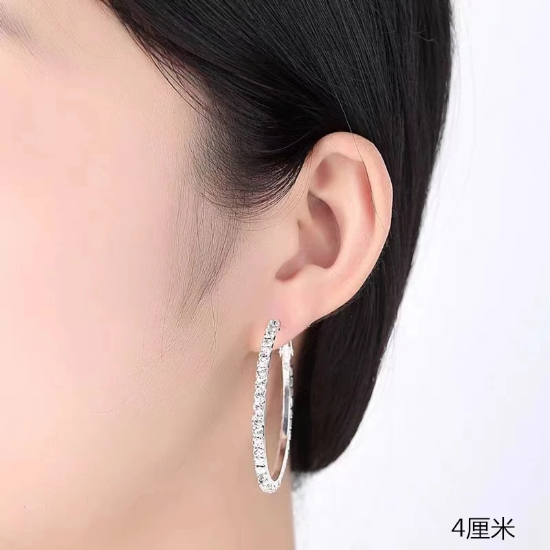 铜合金合成锆石耳饰 【B72】时尚轻奢大耳圈个性百搭耳钉 LY0124