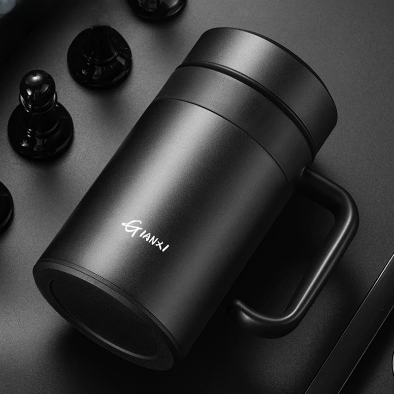 304不锈钢爸爸家用带手柄杯子大容量男式保温杯带盖高档泡茶水杯