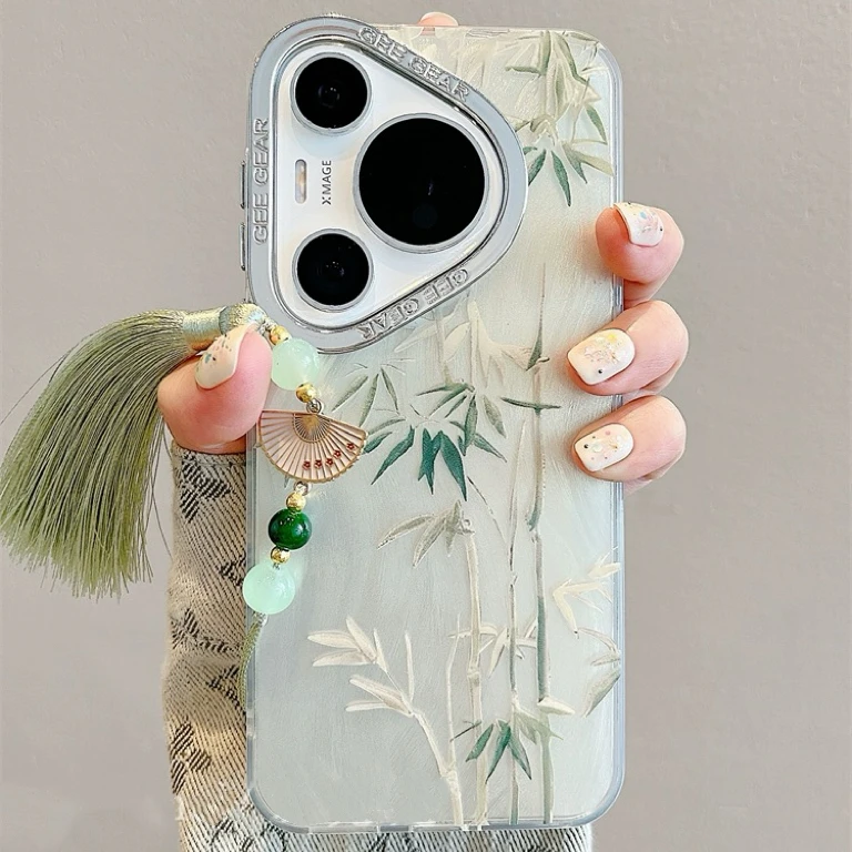 绿色羽纱竹子链条华为mate60pro+手机壳国风pura70气质p50中式p40