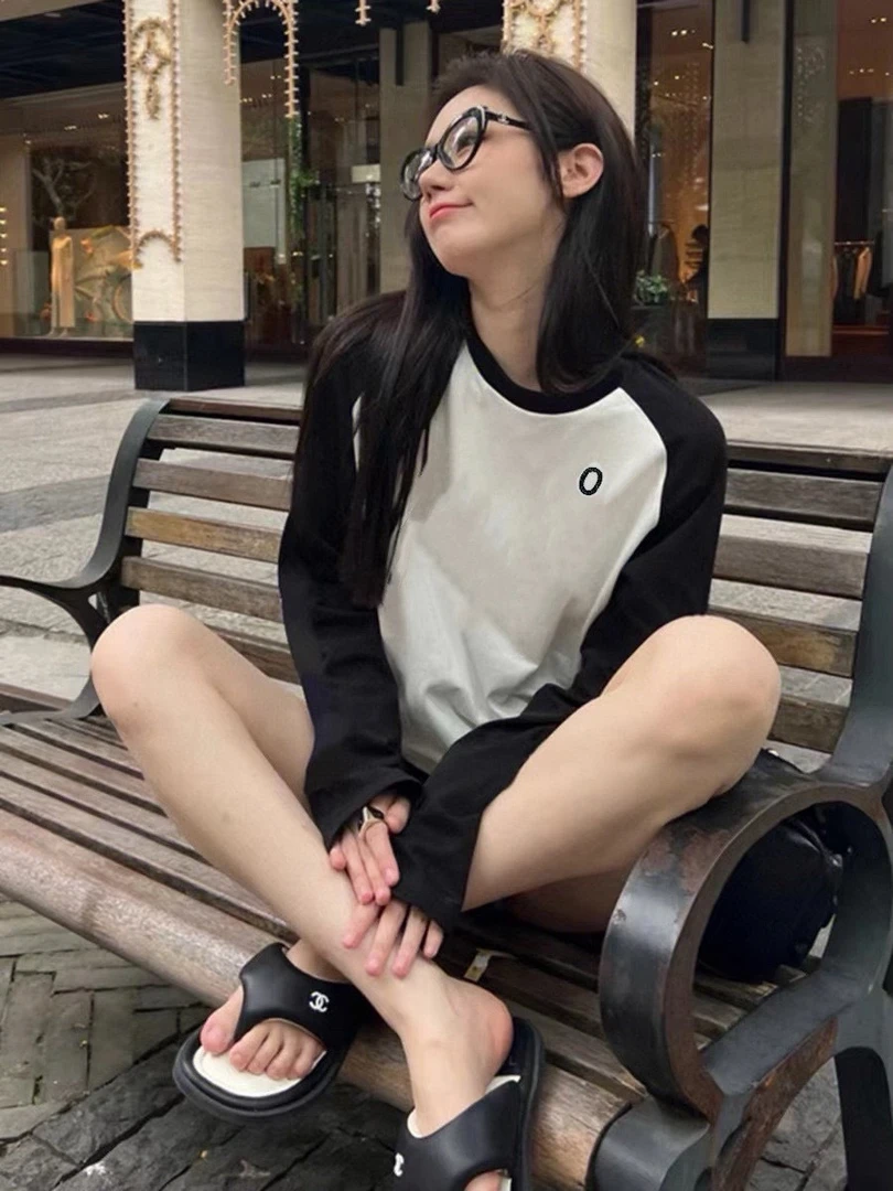 情侣款小O刺绣抽肩衫双面秘鲁棉280g时尚休闲运动