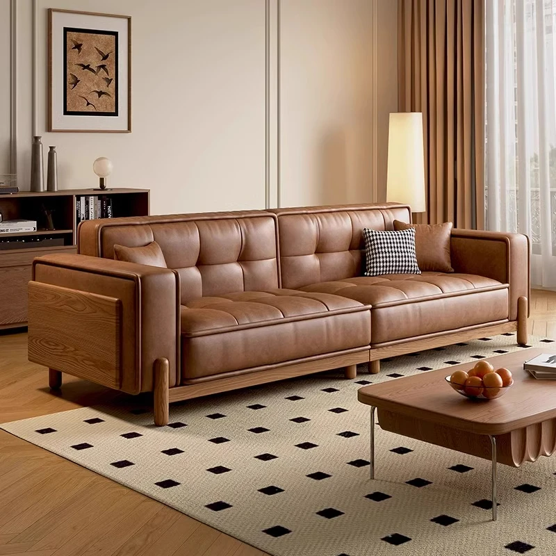 柏丝纳复古风真皮沙发现代简约小户型轻奢乳胶免洗皮艺家具