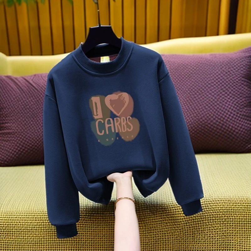 即墨半高领保暖卫衣女秋冬季2025新款加绒加厚宽松百搭打底衫上衣