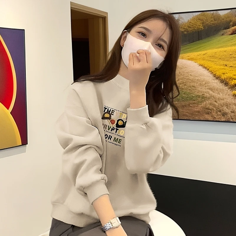 半高领保暖卫衣女2024新款爆款韩版秋冬季加绒打底衫加厚长袖上衣