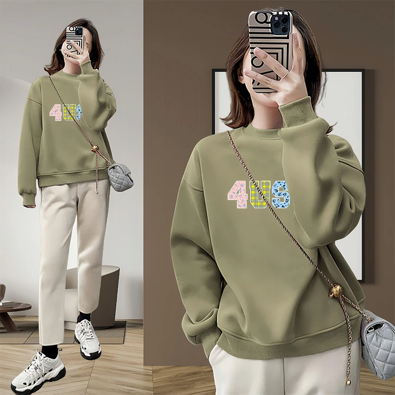 豆绿色圆领卫衣女2024新款爆款秋冬季加绒套头宽松打底衫圆领上衣