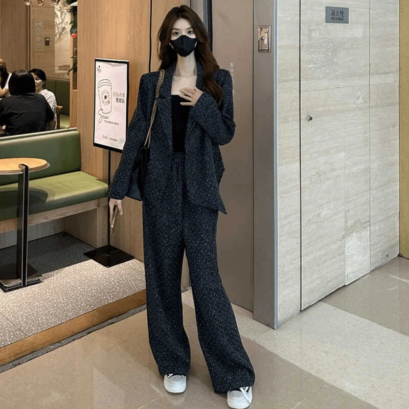 高级感时尚西装套装女2024秋季新款洋气烫钻西服外套阔腿裤两件套