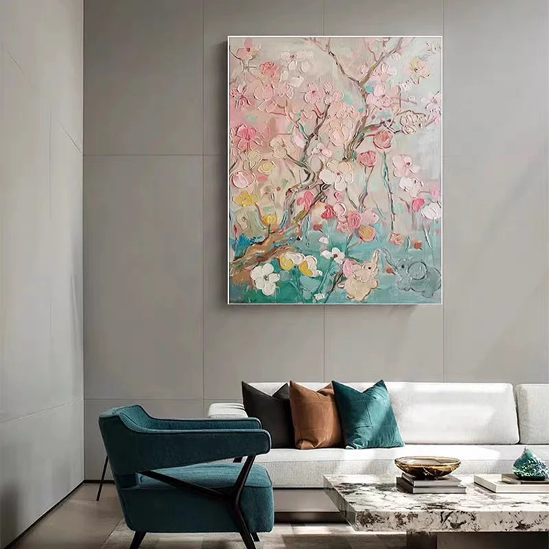 油画小哥《初生风景 》现代简约花卉装饰画玄关高级奶油风大气挂画