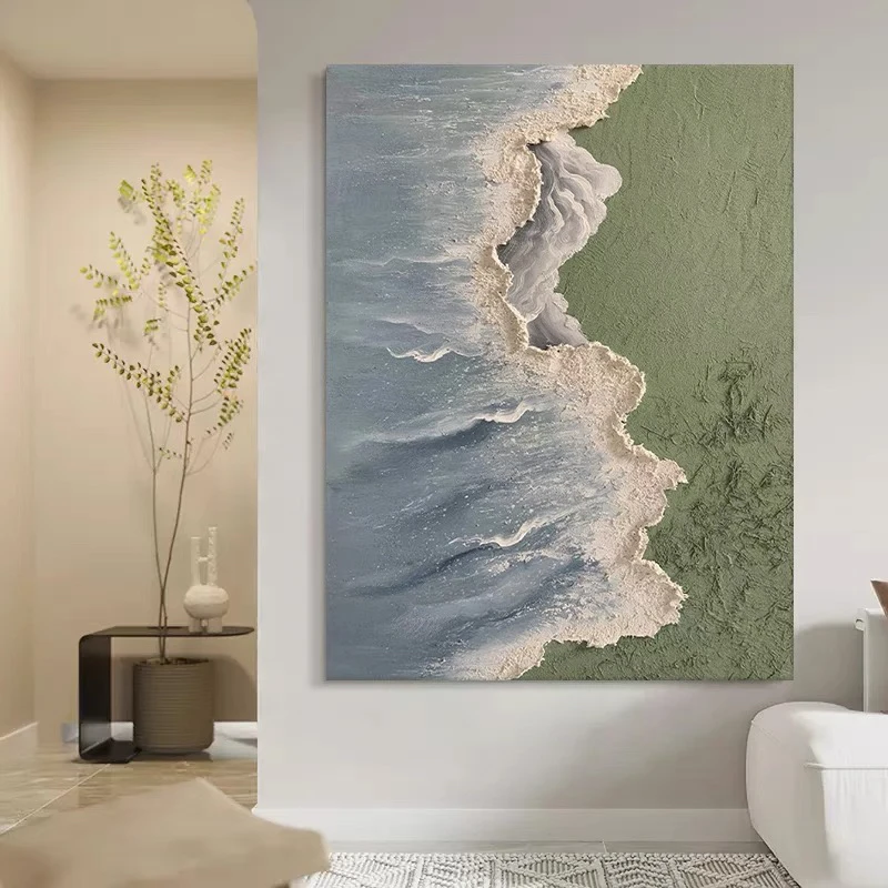 油画小哥手绘油画《海纳百川》现代沙发背景墙挂画客厅装饰画肌理画