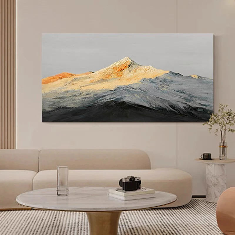 油画小哥纯手绘油画《旭日阳光》客厅现代装饰画立体肌理金山挂画