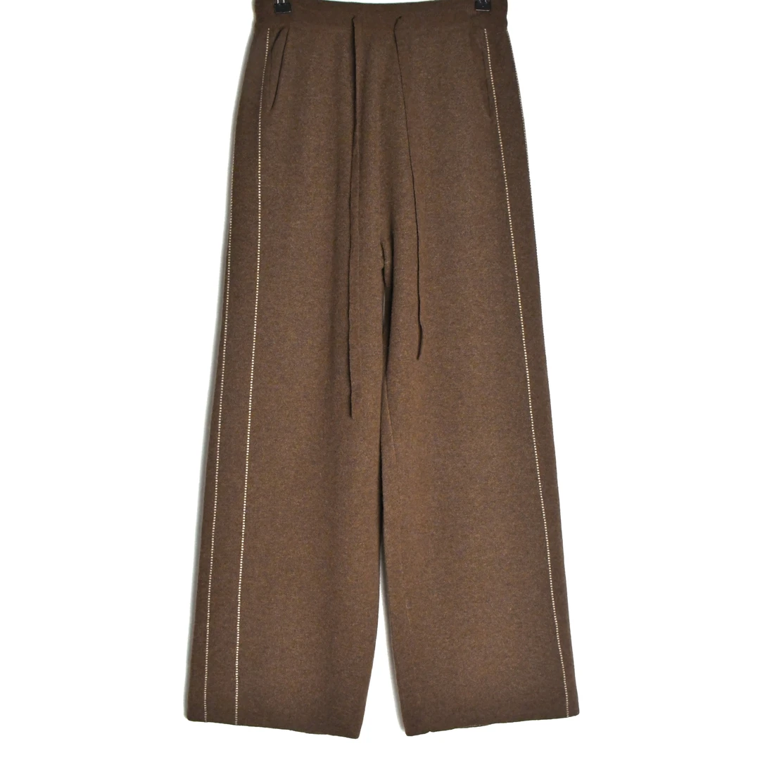 天山【100山羊绒】2025新款女士百搭显瘦阔腿休闲羊绒裤-YUNL3833T