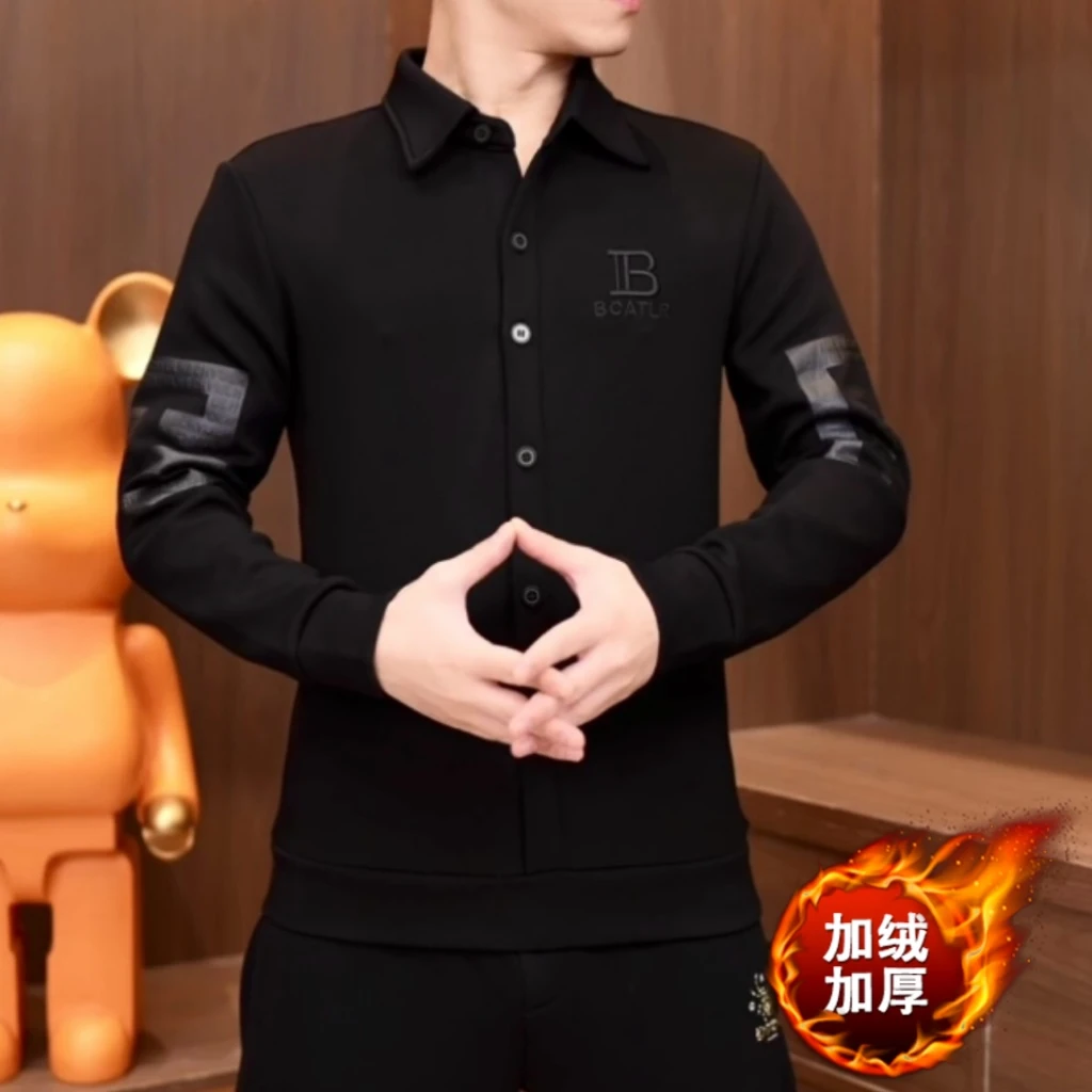 2024秋季欧货翻领套头打底衫韩版修身保暖长袖针织男士时尚卫衣