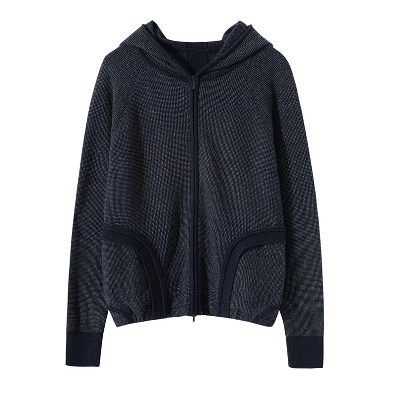 双拉链套头开衫卫衣外套连帽针织上衣百搭